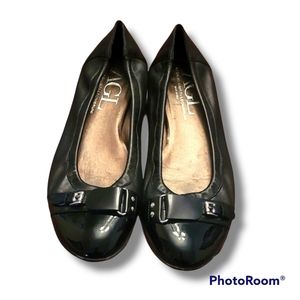 AGL Attilio Giusti Leombruni Black Leather Toe Buckle Flats sz 12
